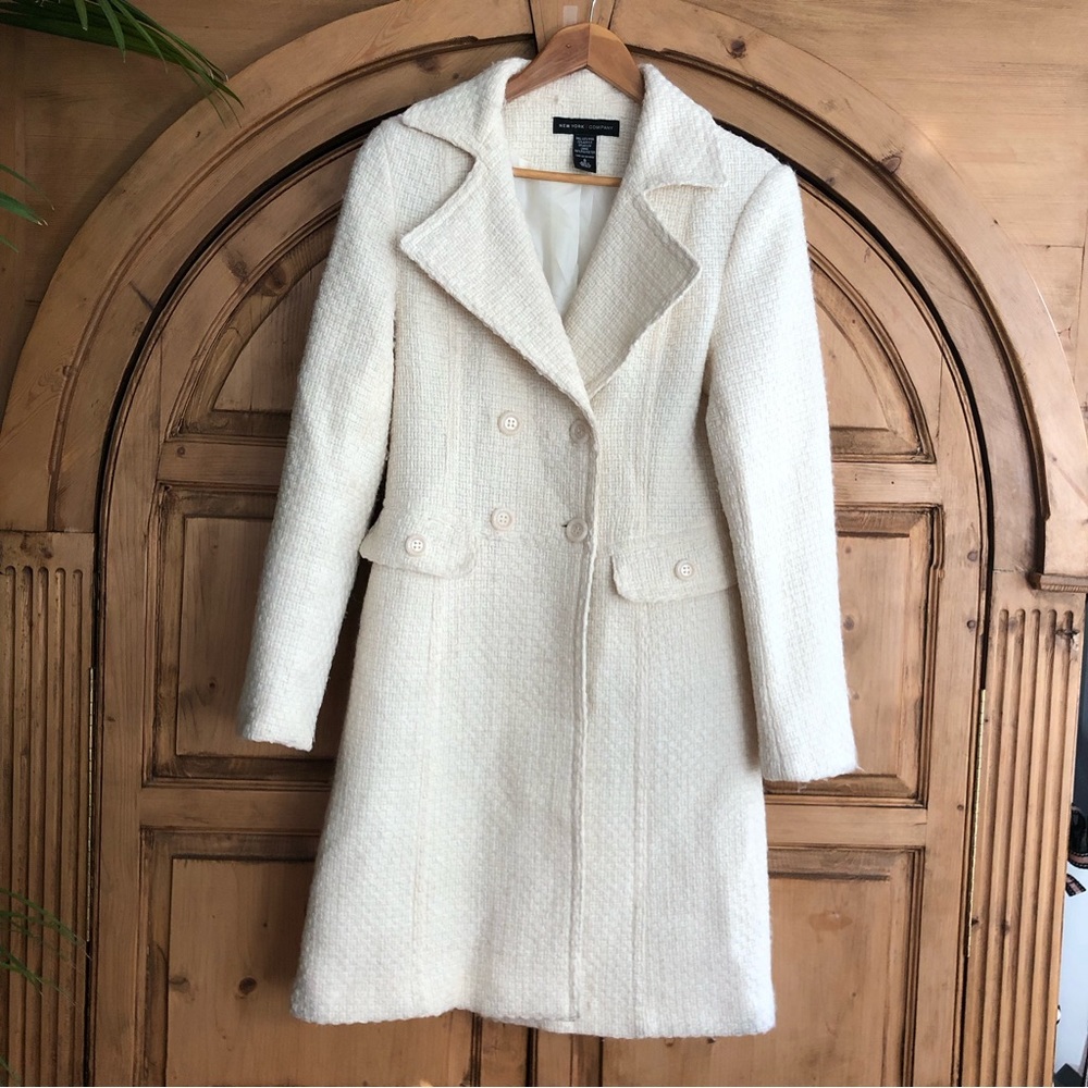 New York & Company cream double breasted dress coat